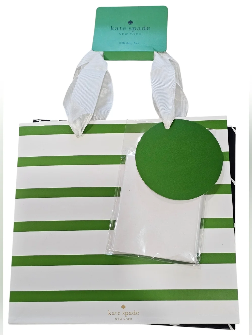 kate spade of New York, Striped & Bow Gift Bag Set in Pink, Black, Green, New.